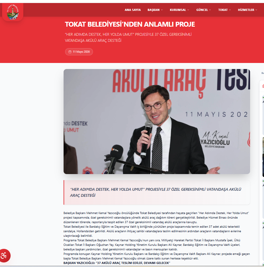 Tokat Belediye Haber Bülteni
Tokat Belediyesinde Dağıtılan Akülü Tekerlekli Sandalye

https://tokat.bel.tr/haberler/tokat-belediyesinden-anlamli-proje